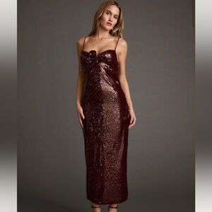 LIKE NEW 12th Tribe burgundy Sequin Slip Dress with Floral Detail